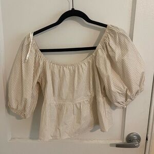 Striped Cream Puff Sleeve Top